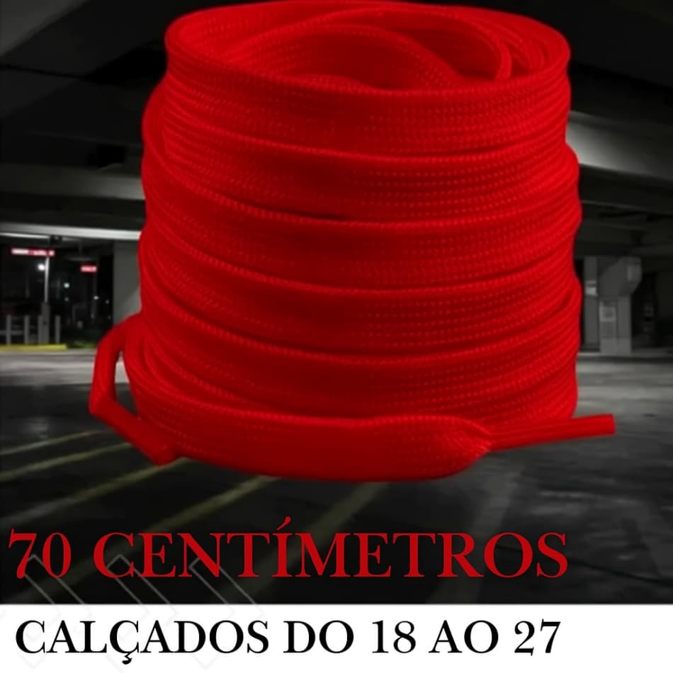 Par de Cadarço Infantil Chato 70 cm Vermelho – Renove Escola para Calçados do 18 ao 27 Tênis Unissex