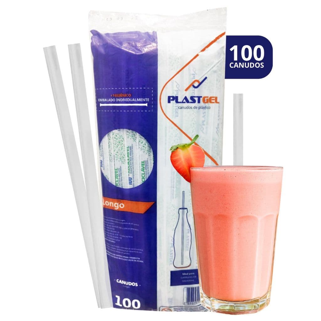 Canudo Descartável Sache Longo Bio Suco Drink Pacote 100 Unidades