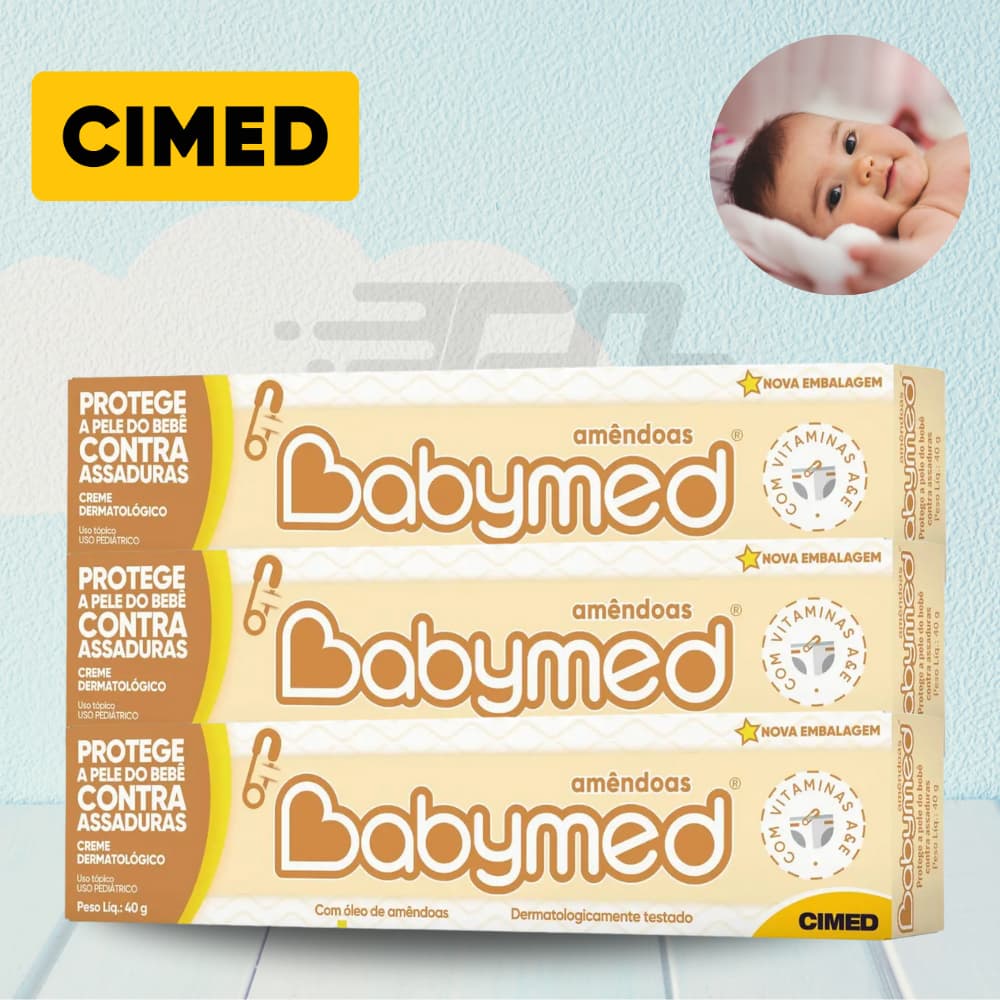 Kit Creme pomada para assadura Babymed Amêndoas hidratação vitamina E e A  Cimed 45g