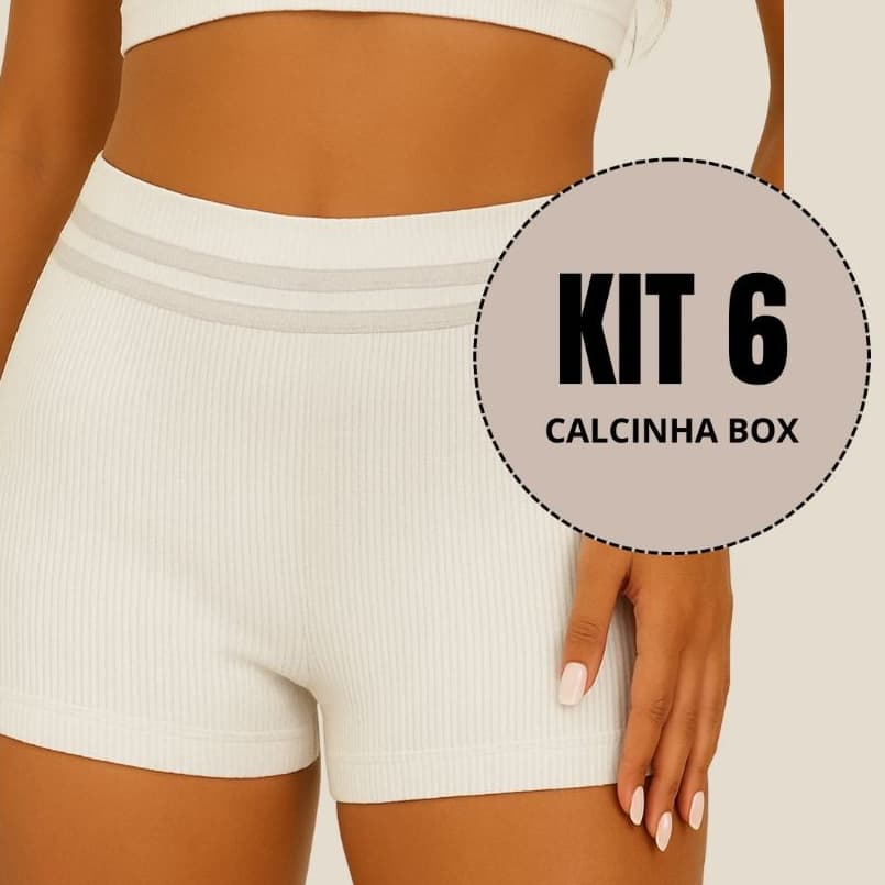 Kit Cueca Calcinha Box Canelada Cós Alto Fashion Moda Conforto Lingerie Feminina Boxer Short