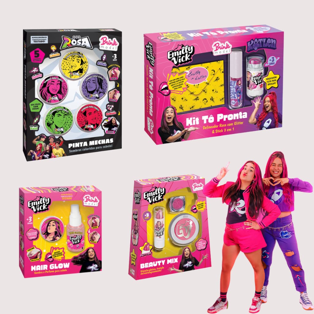 Kit Maquiagem ou Unha ou Cabelo Infantil Emily Vicky Katlen Dos Rosa Youtubers
