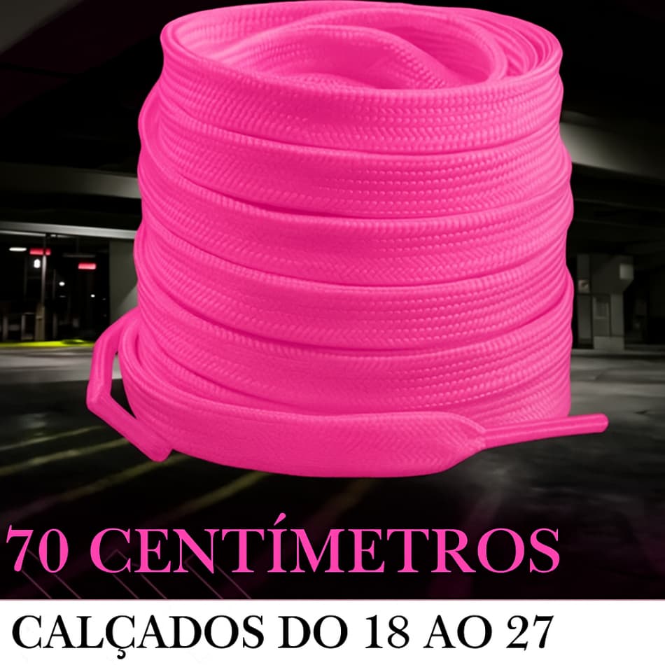Par de Cadarço Infantil 70 cm Rosa Chiclete Pink  – Cheios de Estilo para Calçados do 18 ao 27 Chato