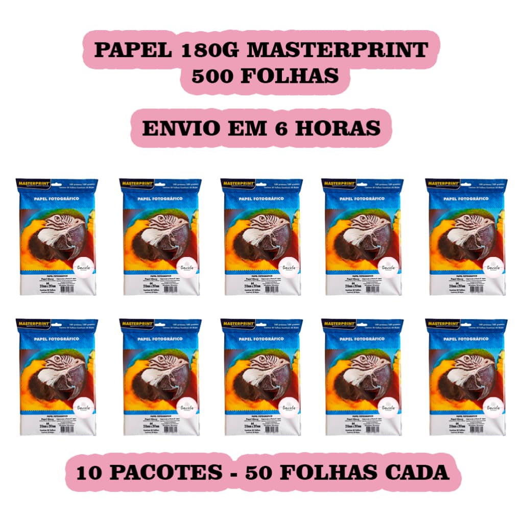 Papel Fotográfico Foto 180g A4 Brilhante Secagem Rápida Artesanato Glossy MASTERPRINT -500 Folhas