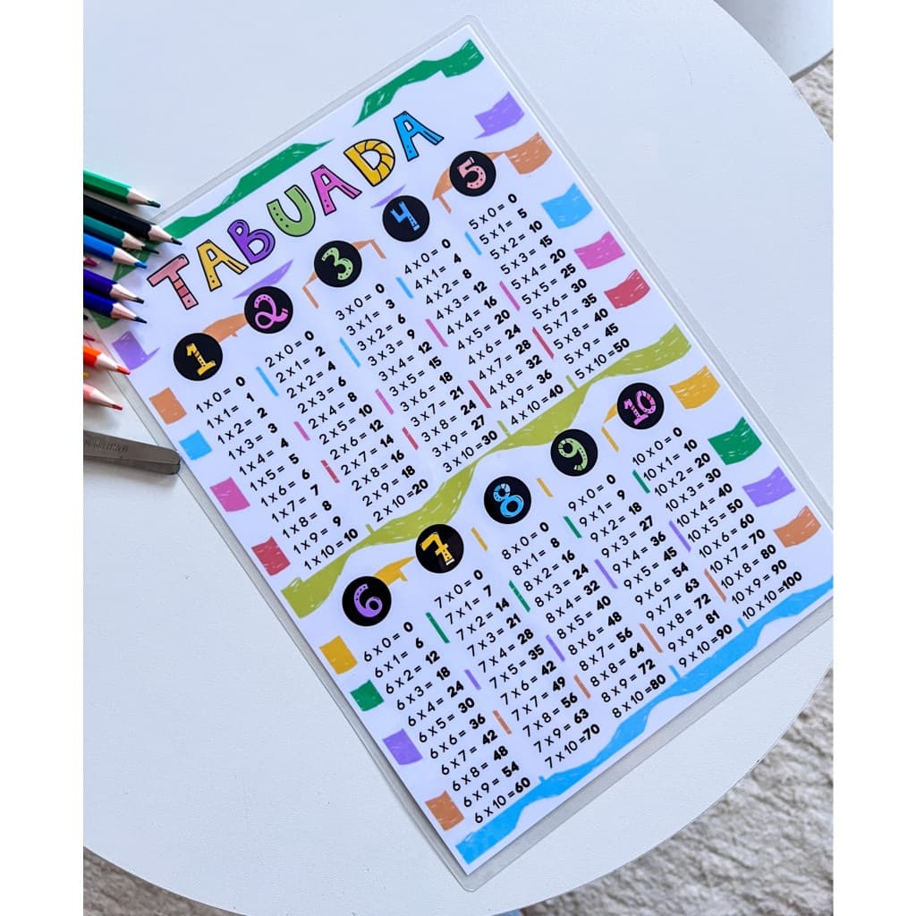 Tabuada Multiplicação Divertida Material Escolar Apoio Pedagógico - PLASTIFICADO multiplicar Escolar Tarefa Criança