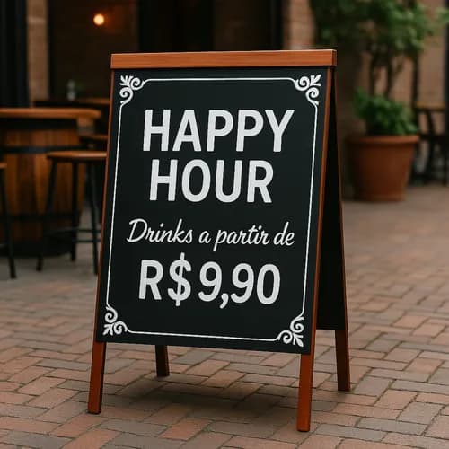 Lousa Cavalete Quadro Restaurante Bar Elegante Giz Cardápio Mogno