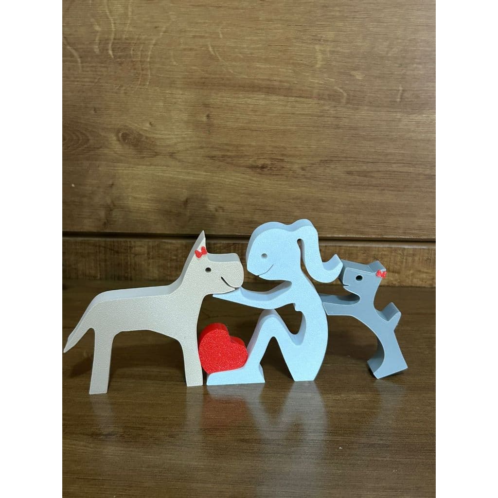 Escultura Menina / Menino Cachorro / Gato - Humano com 2 Pet  -  Decoração  de Mesa - Quarto - Sala.
