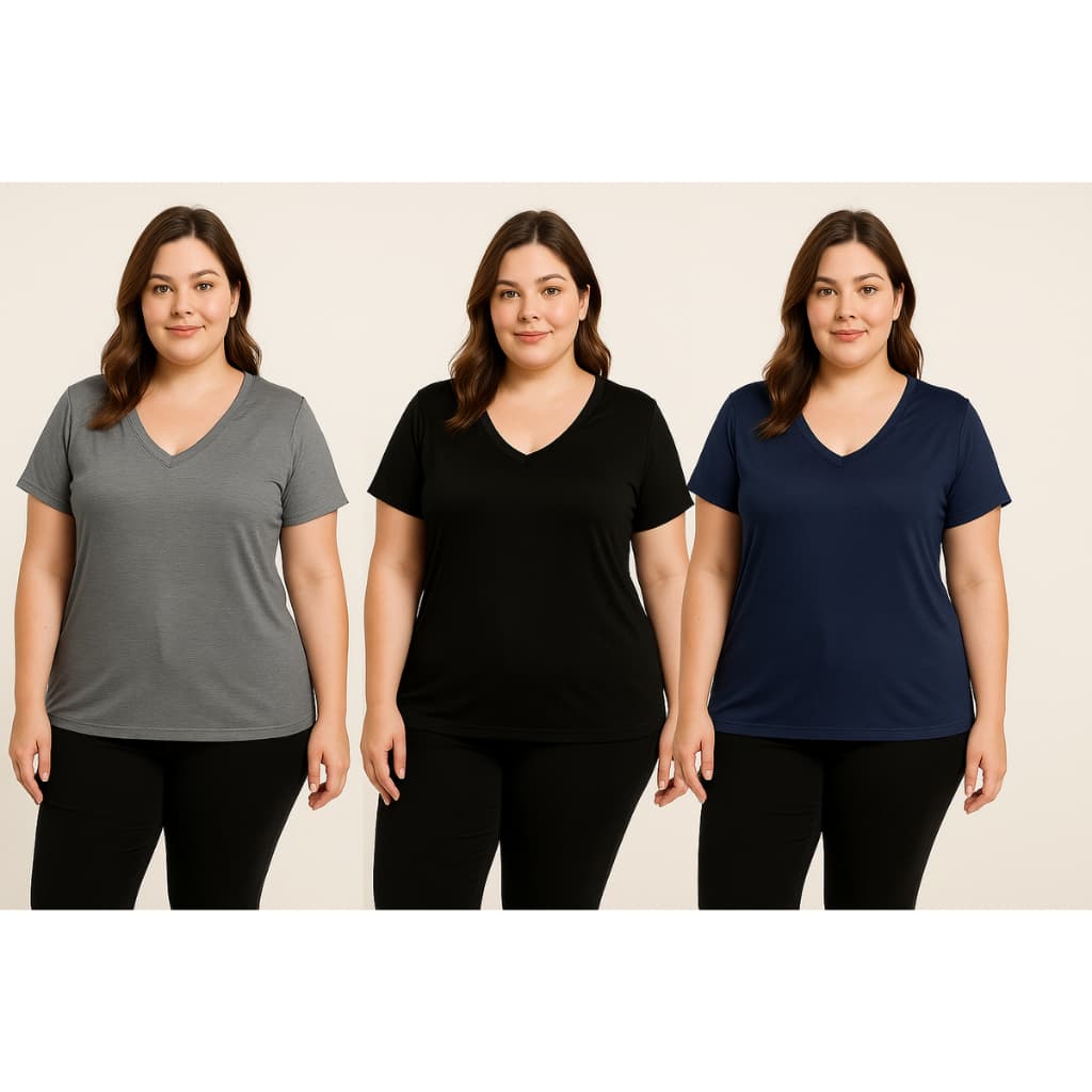 Kit 3 Blusas Femininas Plus Size Fitness Viscolycra GG ao G3 | Gola V Conforto e Estilo