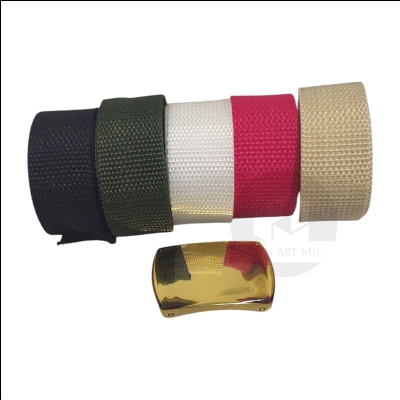 fivela resinada dourada alto brilho + cinto lona