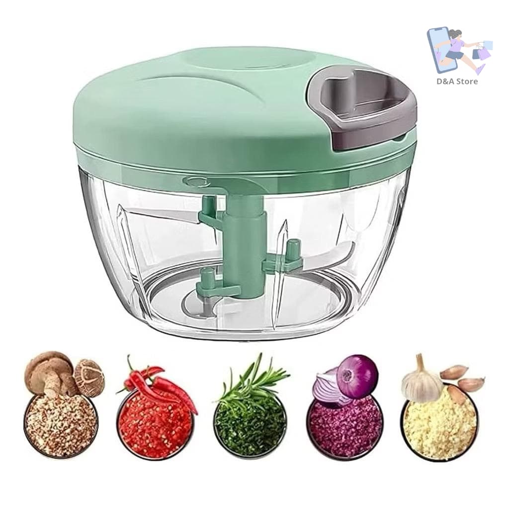 Processador Triturador Manual de Alimentos Alho Legumes Frutas 500ml – 3 Lâminas Portátil