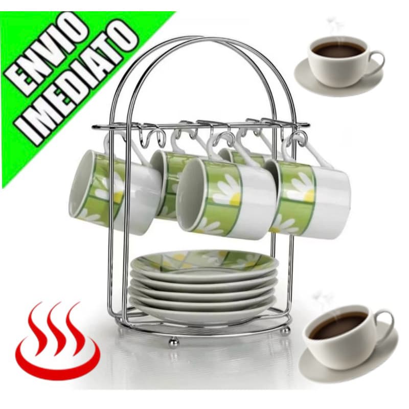 Suporte Porta Xícaras De Café E Pires 6 Ganchos De Mesa