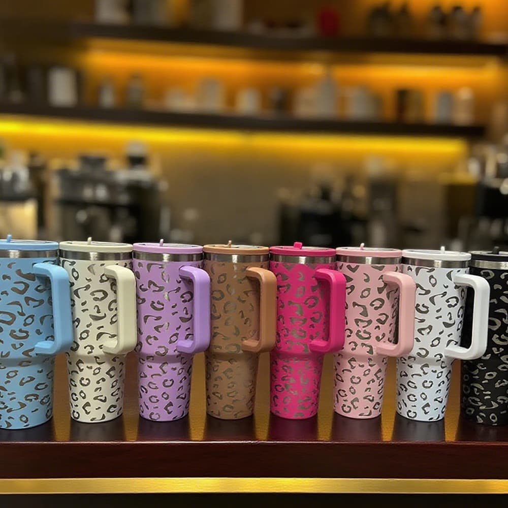 Garrafa Térmica SUPER Grande 1200ml Aço Inox Dupla Parede com Tampa de Canudo Estampa Onça Chamativa