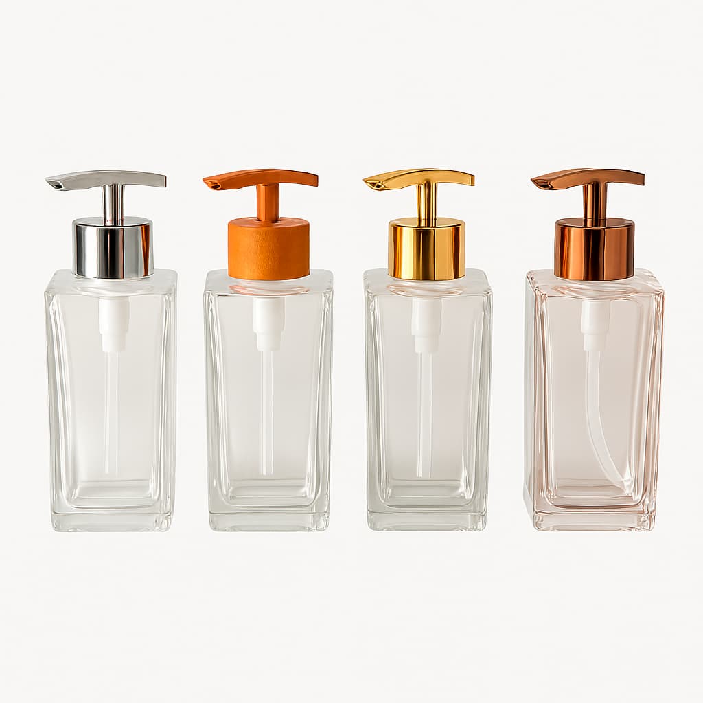 Saboneteira Sabonete Líquido Luxo 250ml de Vidro - Rose - Madeira - Dourado - Metal - Branco