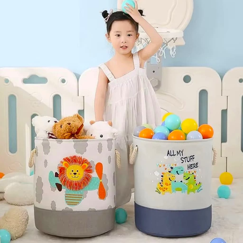 Cesto Infantil Organizador Multiuso Tecido Dobrável Roupa Brinquedos Dinossauros Leão
