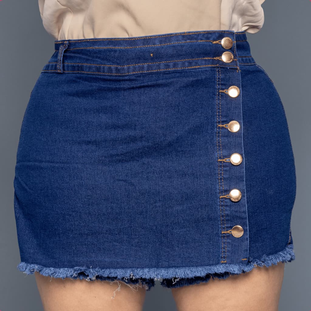 Short saia Jeans Plus Size Feminino, Cintura Alta, Com Lycra