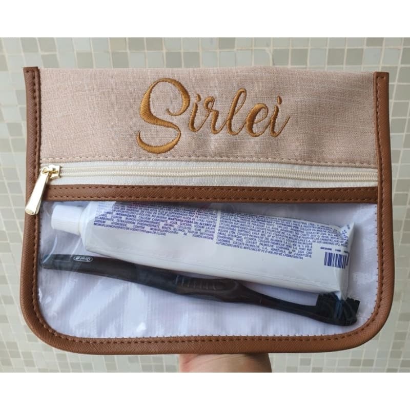 Necessaire Porta escova de dentes e creme dental personalizado linho