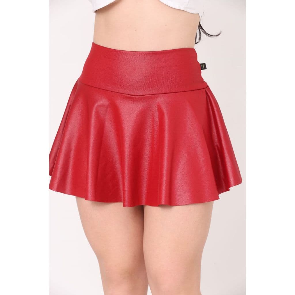 Short Saia em Cirre Suplex Brilho Molhado Fitness Academia Corrida Cintura Alta