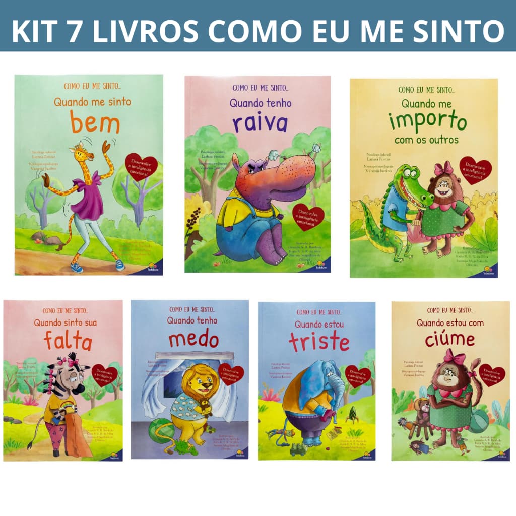 Kit 7 Livros Como eu me sinto-Ciúmes, Raiva, Importo, Falta, Medo, Triste, Bem - Desenvolvendo a Inteligência emocional