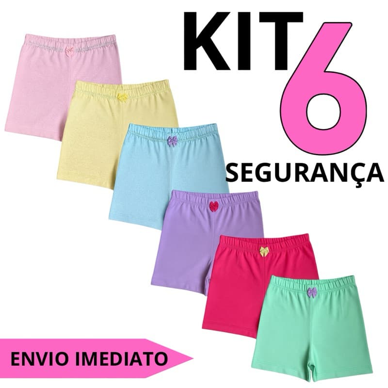 Kit 6 Calcinha de Segurança Usar com Vestido Em Cotton Algodão 2 - 12 Anos (0079)