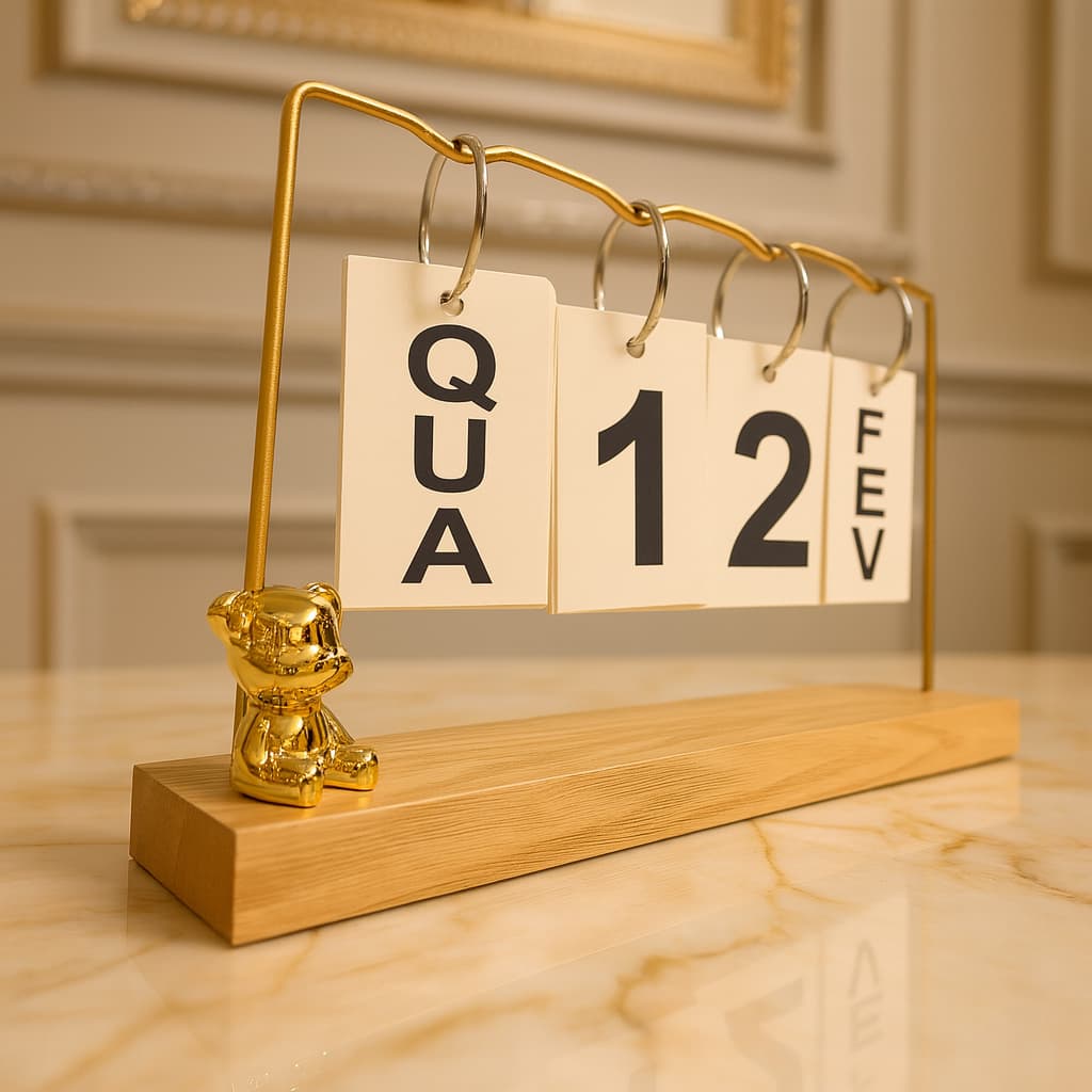 Calendário de Mesa Decorativo de Madeira com Plaquinhas Permanente Colorido Escritório