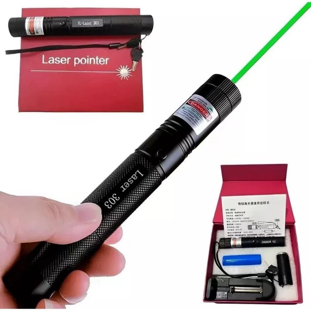 Caneta Laser Laser Pointer Verde com Bateria Recarregável com Chave de Segurança  Laser 303