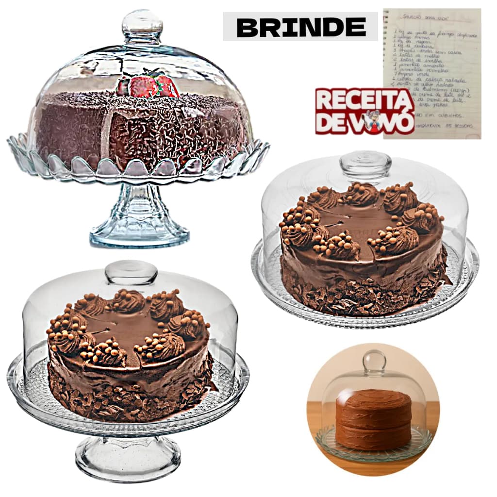 Boleira de Vidro Com Tampa e Pé Bolo Doces Mesa Redonda Conjunto Base + Tampa Grande Prato Luxo Premium Decoração