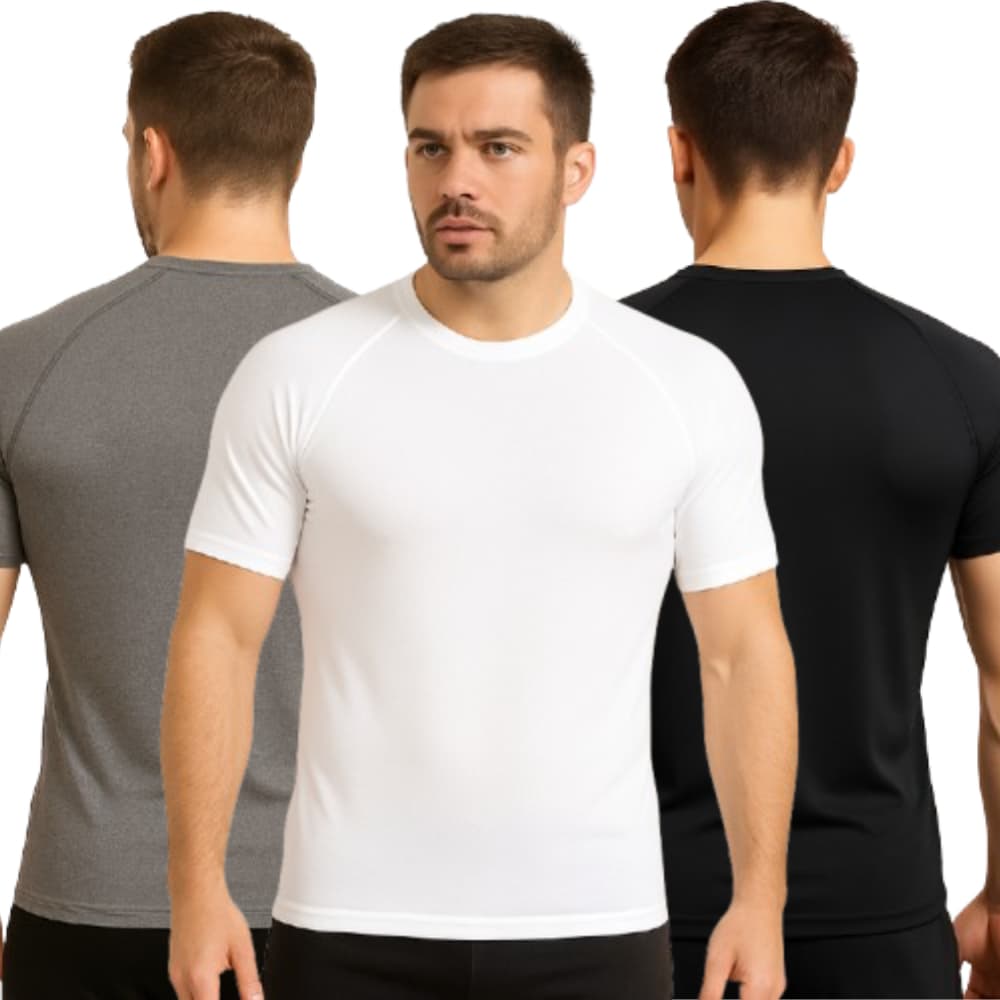 Kit 3 Camisa Térmica Masculina Manga Curta Proteção UV Segunda Pele Camiseta Fitness Academia Praia