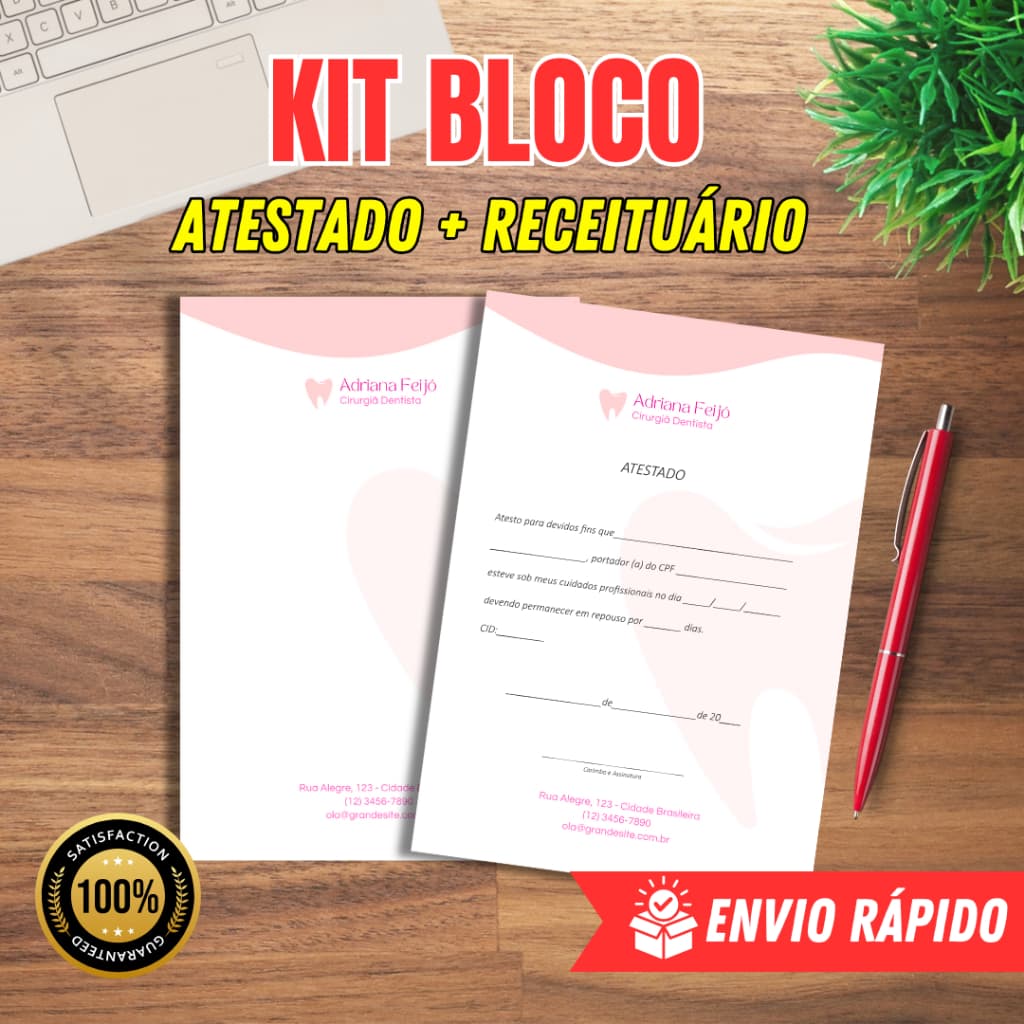 Kit blocos Atestado+Receituário - Bloco de Anotações colorido personalizado - Alta qualidade