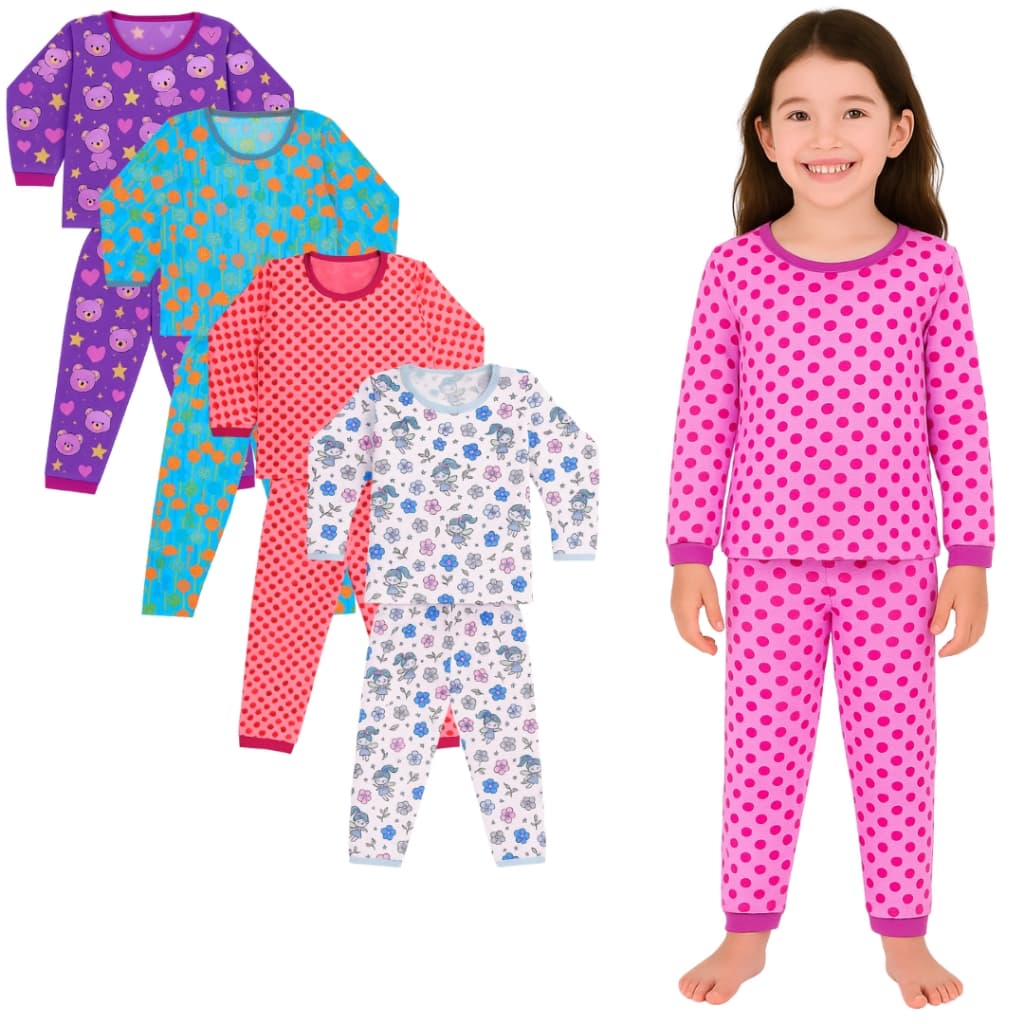 Kit 6 Peças de Pijama para Meninas – 3 Calças + 3 Blusas Manga Longa Conforto e Estilo
