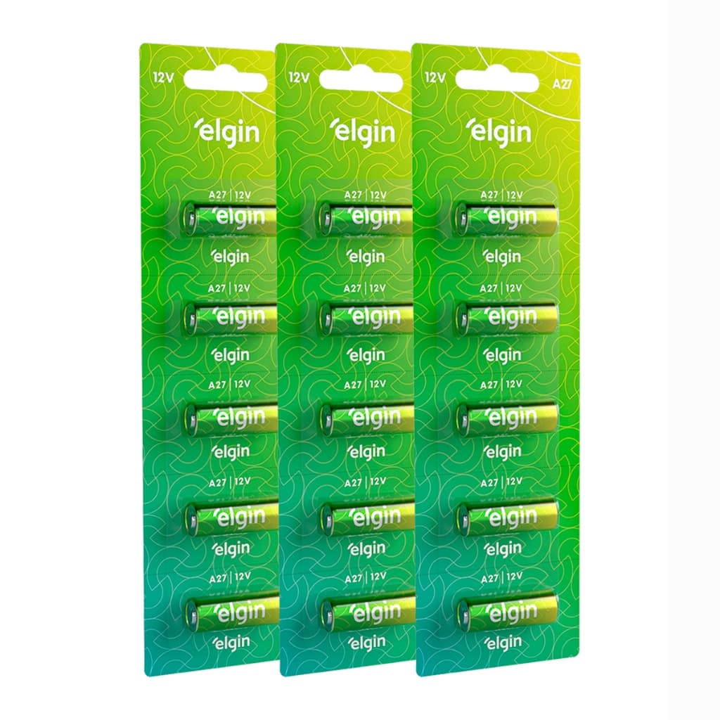 5 Pilhas Elgin A27 12v 27A Alcalina Controle Portão 1 a 5 Cartelas Monte o seu Kit