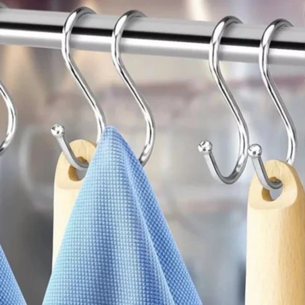 KIT 5/10 Ganchos Em Forma de S Armazenamento Suspenso Aço Inox para Toalhas Bolsas Roupa Cozinha