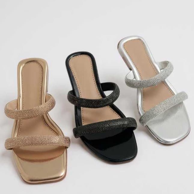 Sandália Sapato Feminina com Strass Rasteirinha Brilho Festa