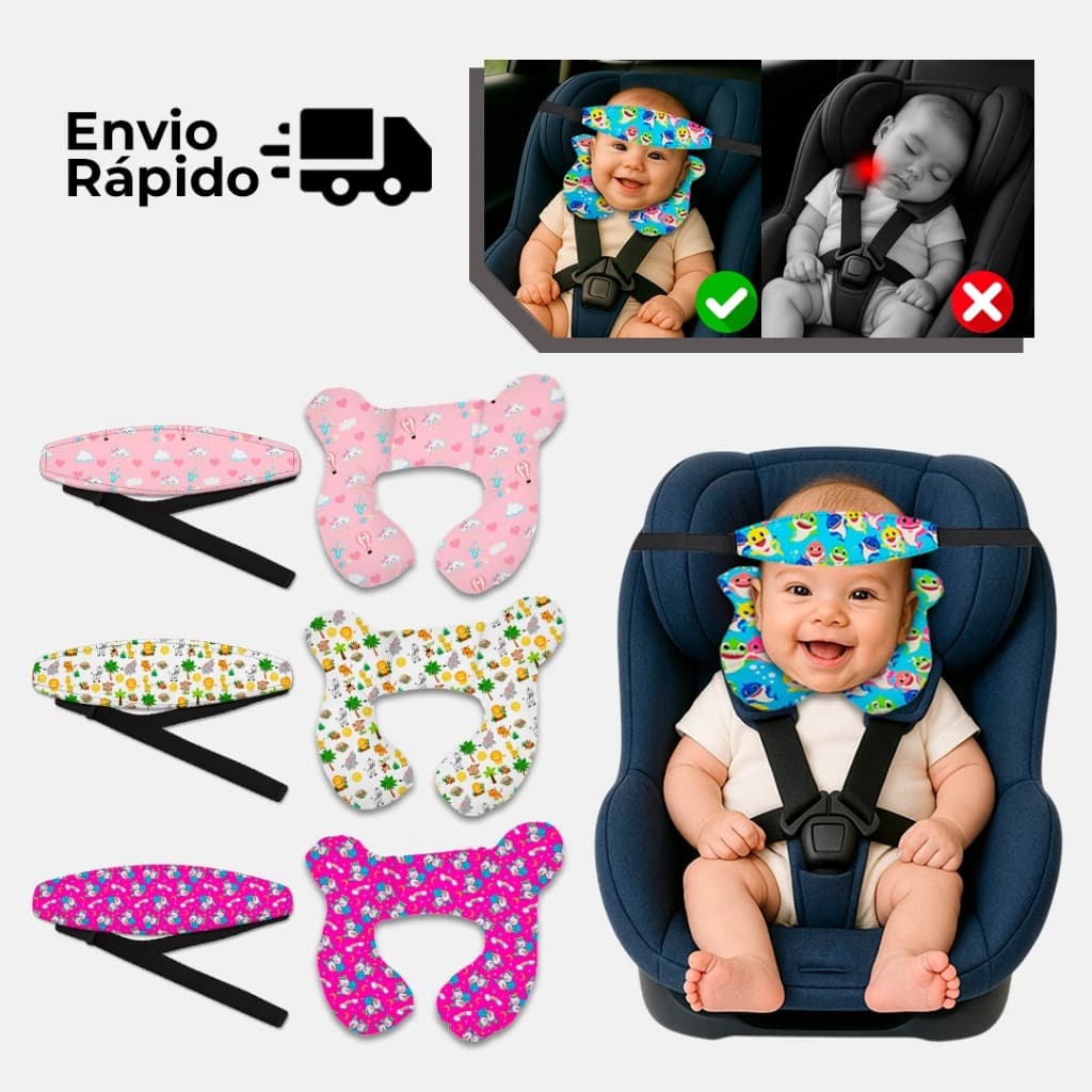 Almofada Para Pescoço Com faixa Apoio Suporte Cabeça Bebe Cadeirinha Carro Viagem Passeio