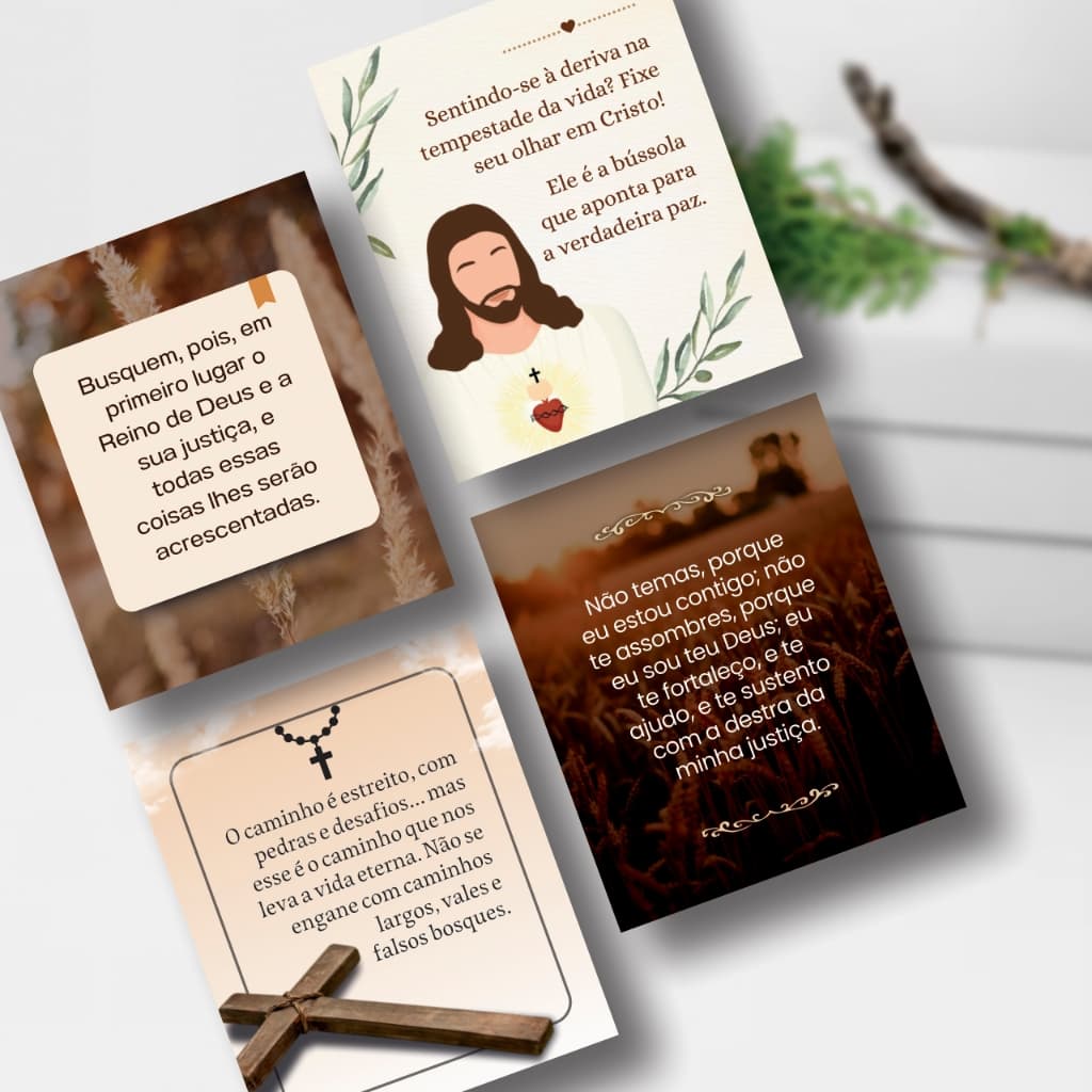 Mini Cartão Frases Evangélicas Motivacionais – Kit com 4 Modelos