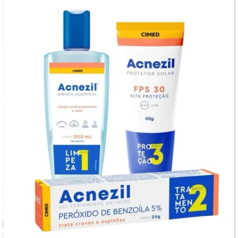 Kit Acnezil 3 passos contra acnes e espinhas