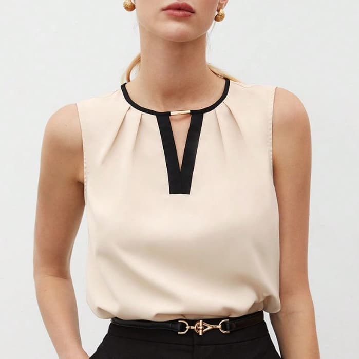 Top de tanque com decote de fechadura de verão para mulheres, com detalhe de contraste na barra