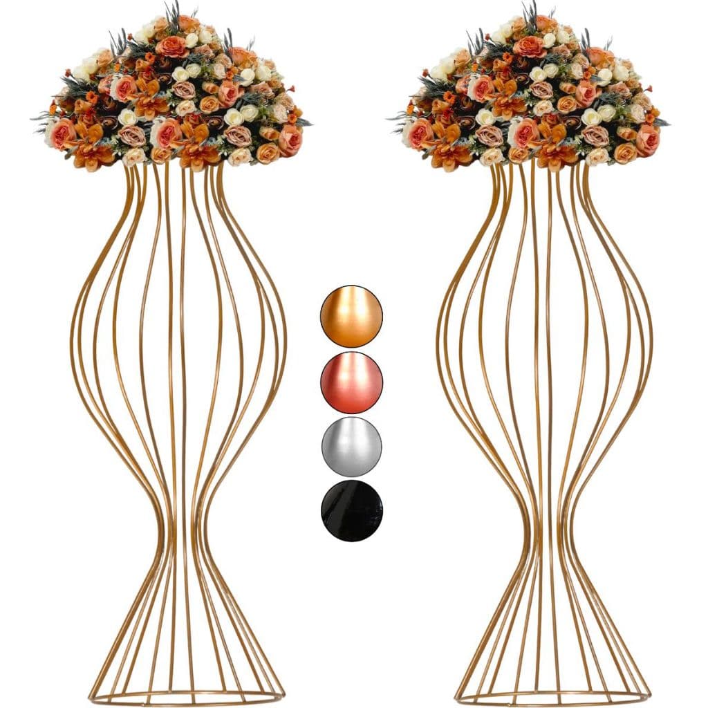 2 Vaso Dourado Torneado 60cm Armação Porta Arranjo Decoração de Festa Grande