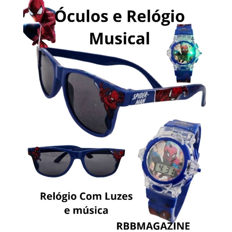 Kit Homem-Aranha Infantil: Óculos + Relógio Musical com Luzes!