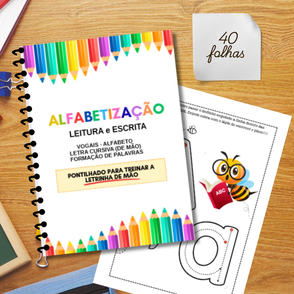 Apostila A4 Alfabetização Leitura e Escrita - Escola livro Infantil Exercício Pratico 40 folhas