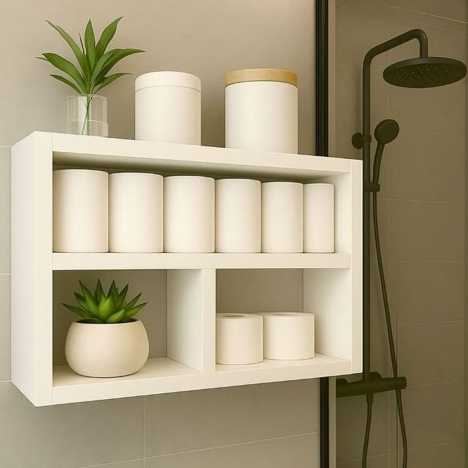 Nicho com Prateleira de MDF Branco para Decoração Banheiro e Organização