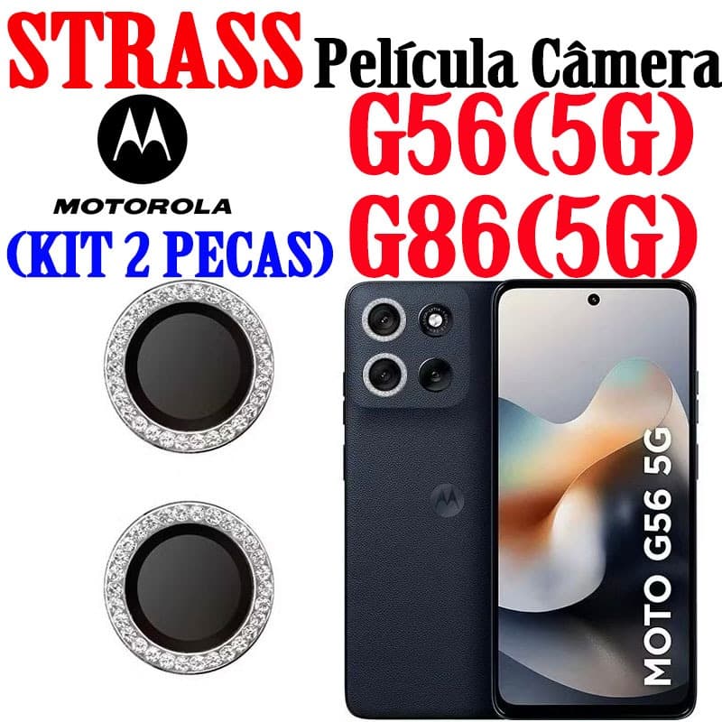 (KIT 2 PEÇAS )PELÍCULA CÂMERA DIAMANTE STRASS PARA  MOTOROLA G56 / G86