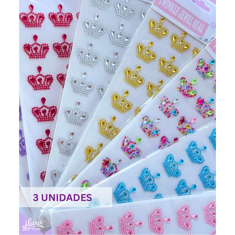 3 Cartelas de Brilho Adesivo Coroa - 24 adesivos por cartela