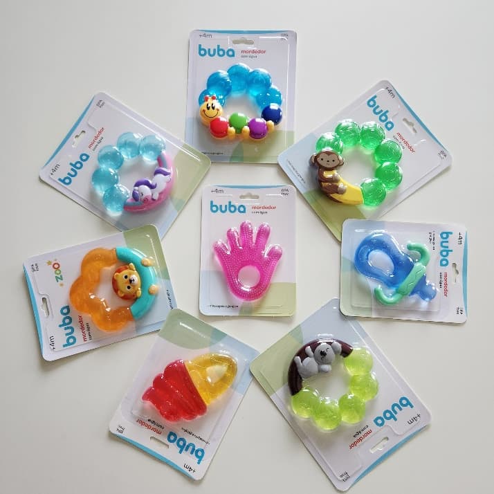 BUBA Mordedor Com Agua em Gel Colorido Bebê Massageador Gengiva Alivio dor Gengiva e Dentes