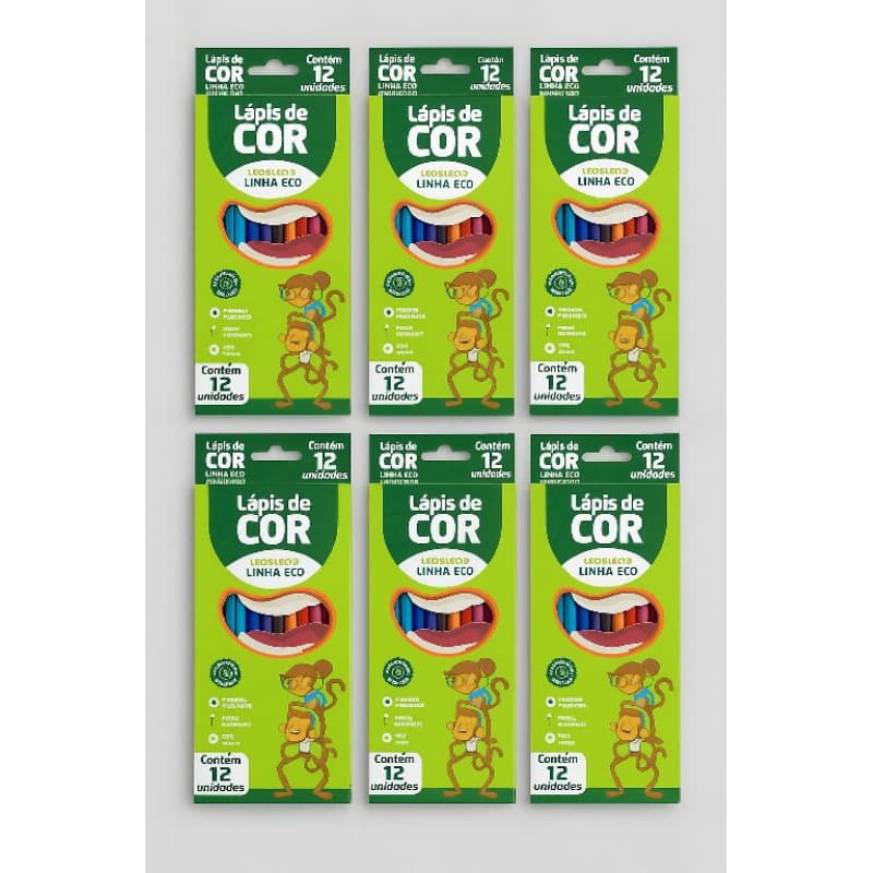 06 caixas de Lapis de Cor Leo e Leo c/12 cores - Grande Pacote com 6 caixas Lapis colorir - GRANDE