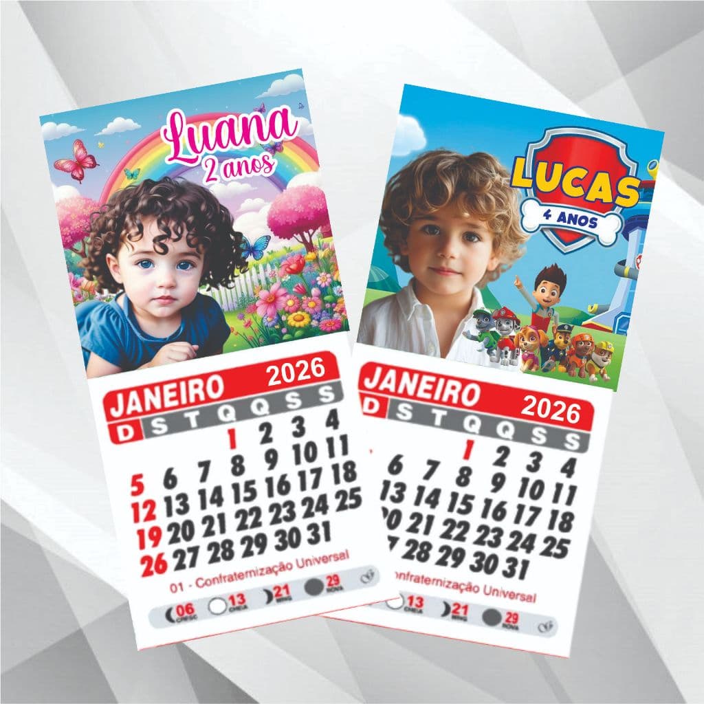 30 Mini Calendários 2027  Ima de Geladeira Personalizado - Com foto - Lembrancinha Papelaria Festa Infantil/Aniversário