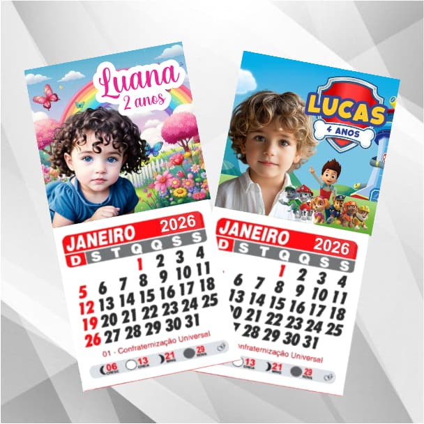 70 Mini Calendários 2027 Ima de Geladeira Personalizado - Com foto - Lembrancinha Papelaria Festa Infantil/Aniversário