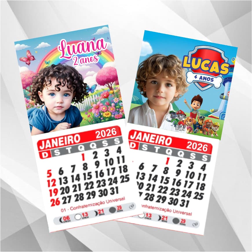 60 Mini Calendários 2027 - Ima de Geladeira Personalizado - Com foto - Lembrancinha Papelaria Festa Infantil/Aniversário
