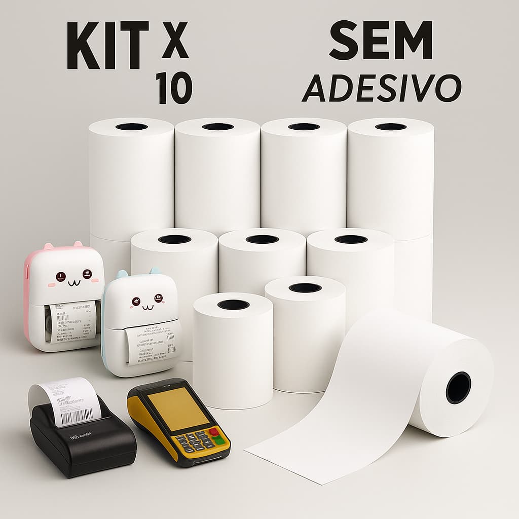 Kit 10/5 Bobina Térmica 57x30mm Não Adesivo Branco Rolo com 10.2 Metros P Mini Impressora Portátil