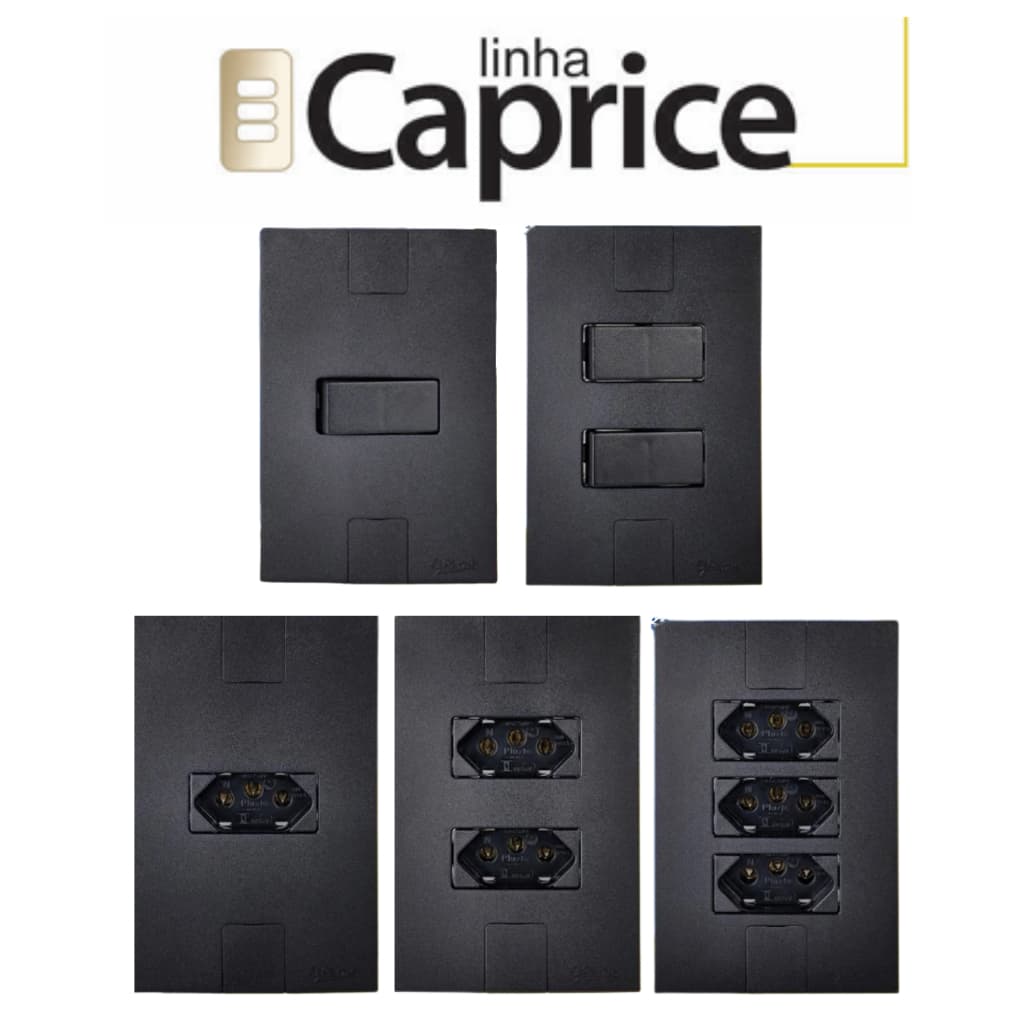 Interruptor e Tomada Modular Pluzie Caprice 4x2 Preta