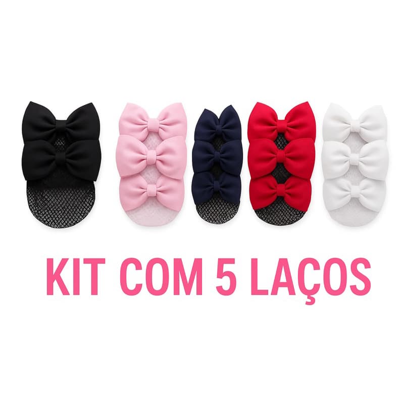 Kit 5 Lacinho Com Redinha Para Coque De Cabelo de Balé e Multifunçoes-KCVibeTech