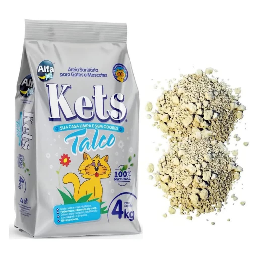 Areia Kets Talco 4 Kg - Para Gatos Exigentes - Areia Para Gato Pacote 4 ,12, 20Kg